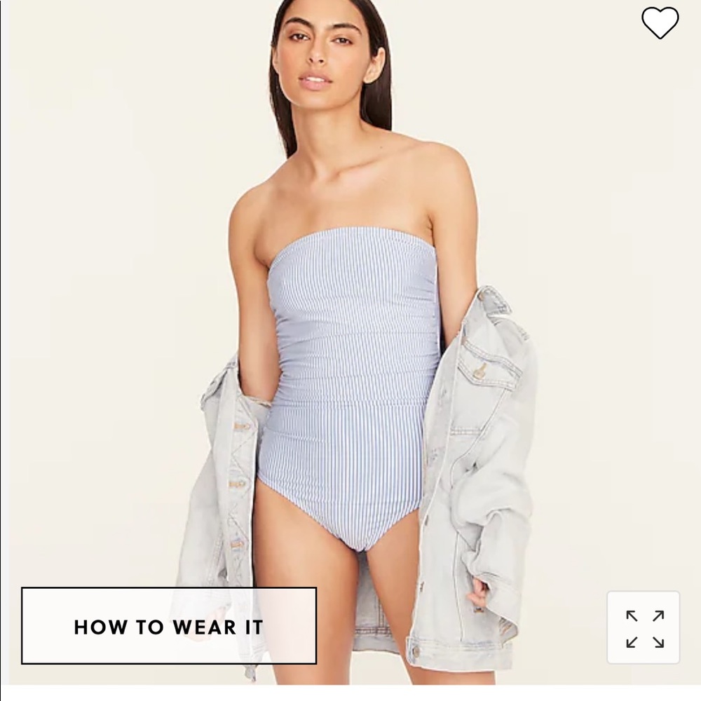 J.crew LONG TORSO ruched bandeau one-piece in seersucker, size 4